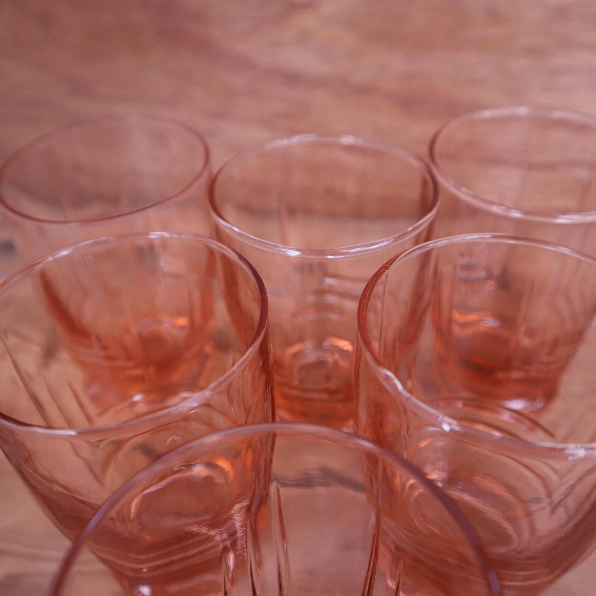 Lot 6 anciens verres à eau vieux rose années 1950