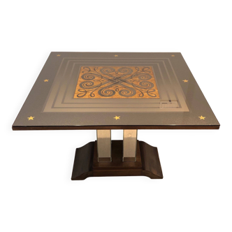 Art Deco centre table with a mirrored eglomisé top in the style of Jules Leleu and Max Ingrand.