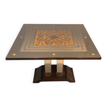 Art Deco centre table with a mirrored eglomisé top in the style of Jules Leleu and Max Ingrand.