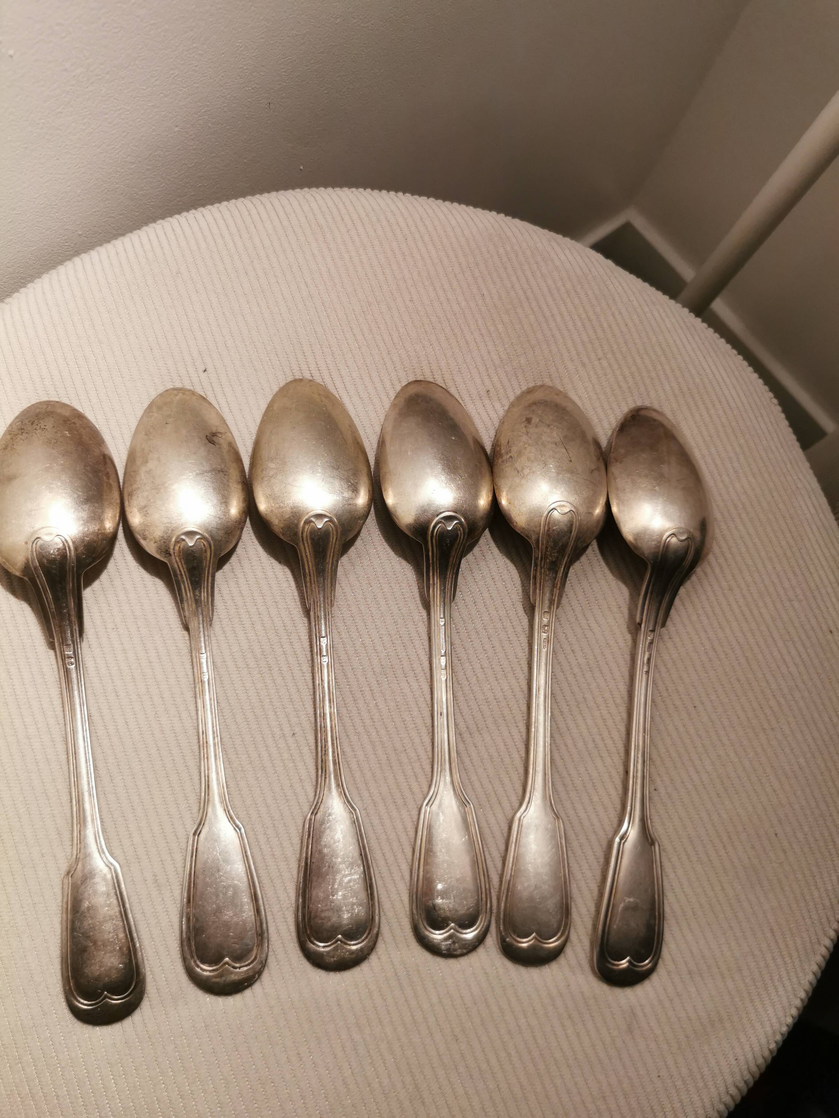 6 antique silver-plated metal spoons
