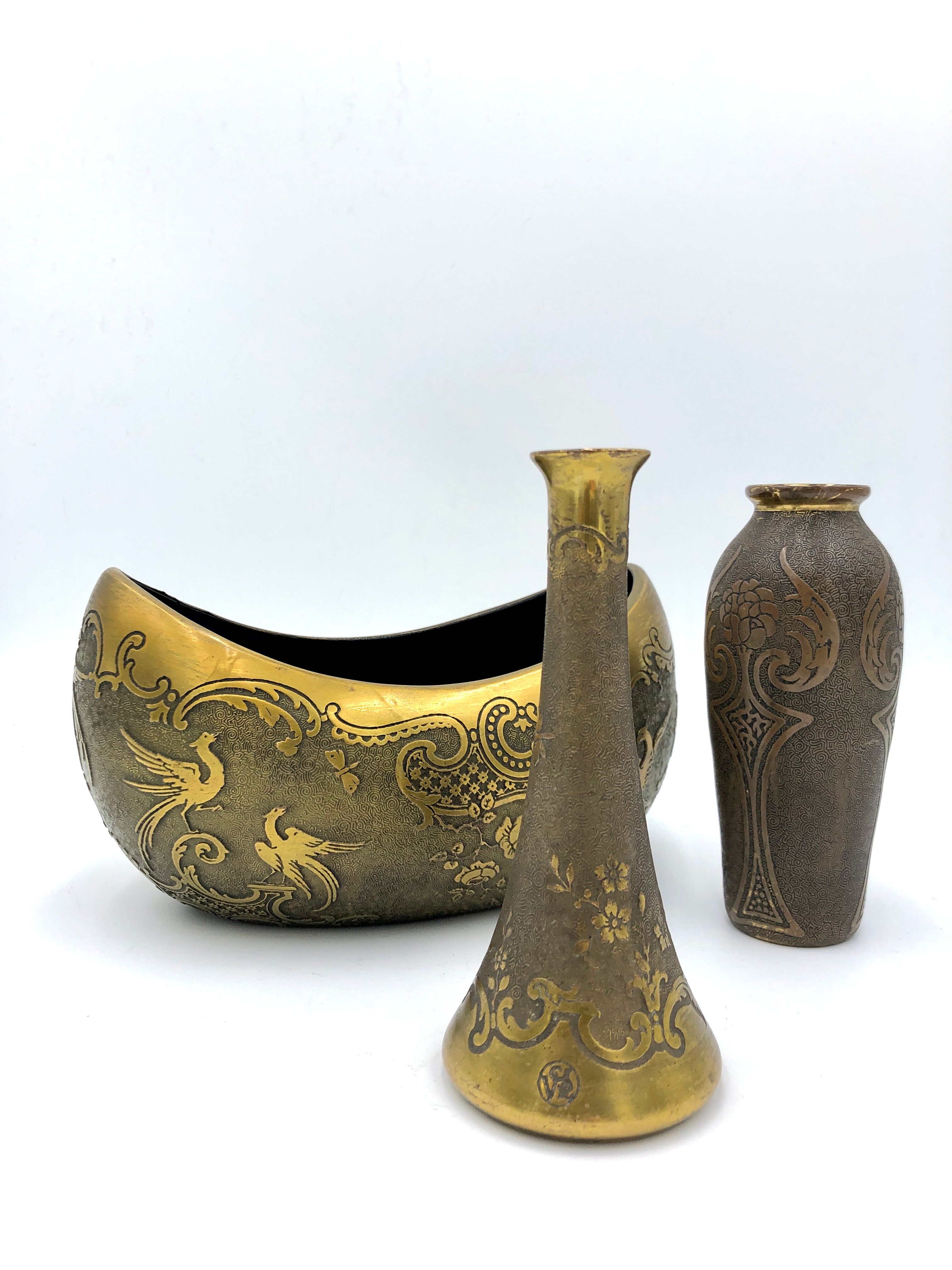 Crystal and copper shuttle cup Léon Ledru Val Saint Lambert