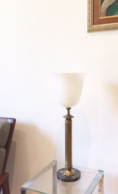 Neo-classical bronze lamp, opaline vasque, 1950