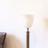 Neo-classical bronze lamp, opaline vasque, 1950