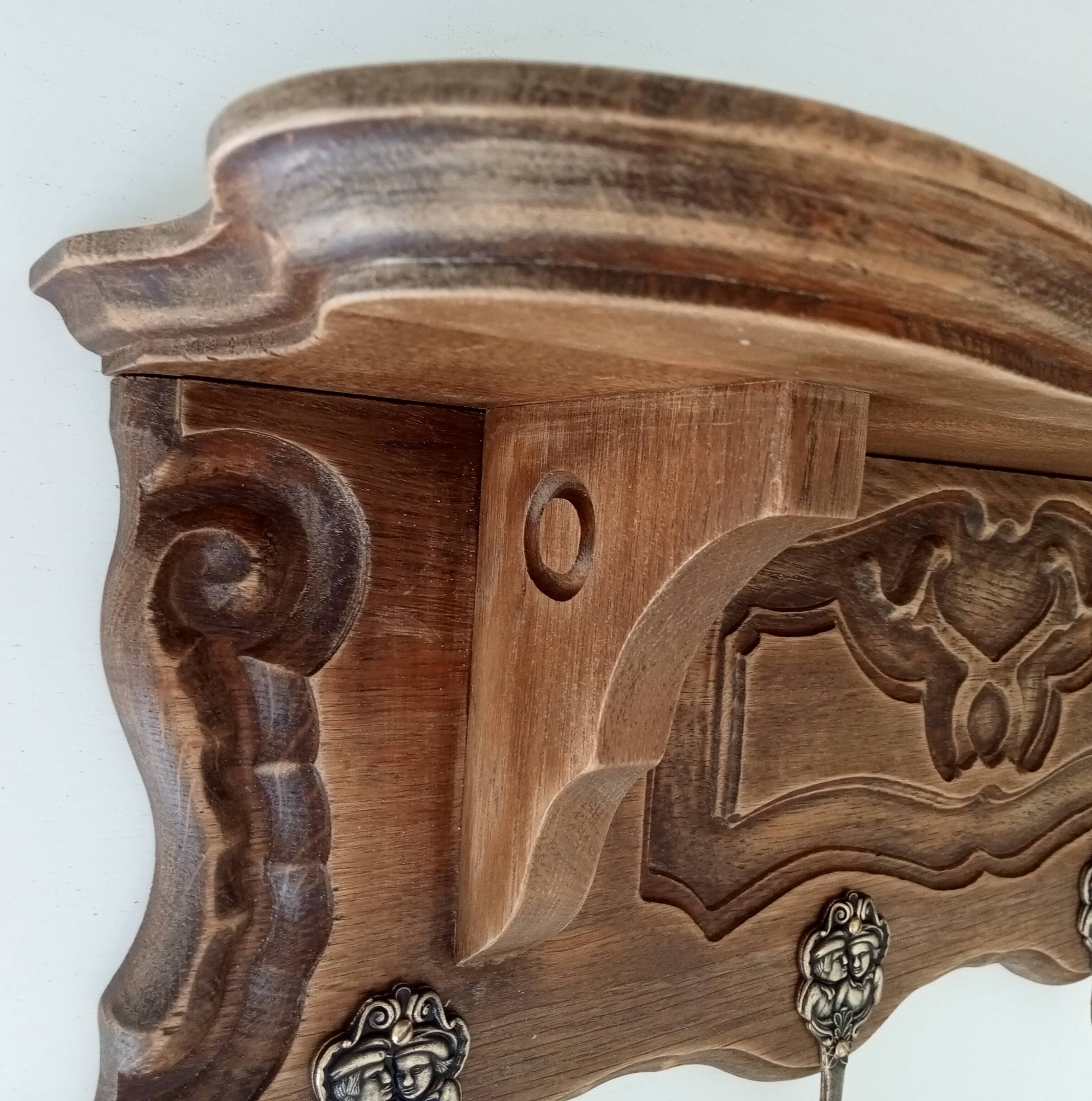 1930s oak wall coat rack