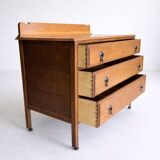 Antique English oak commode with a backrest, 3 drawers.