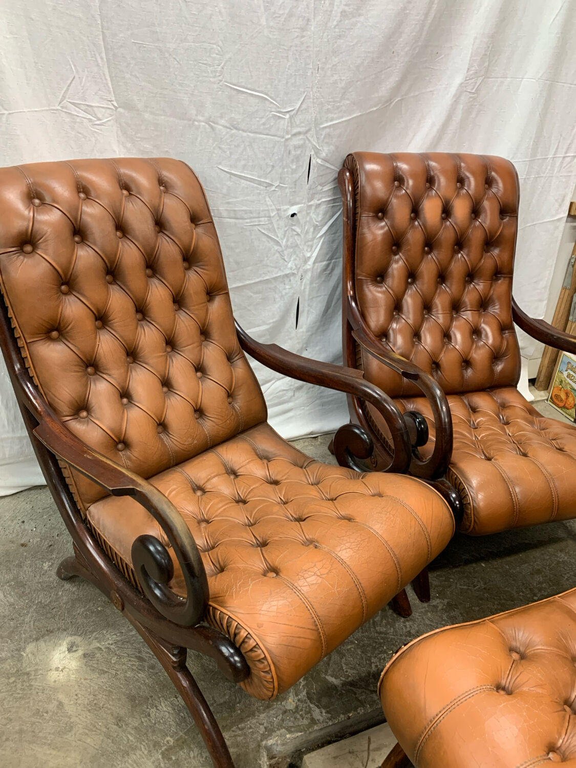 Many Vintage English Chesterfield Ottomans