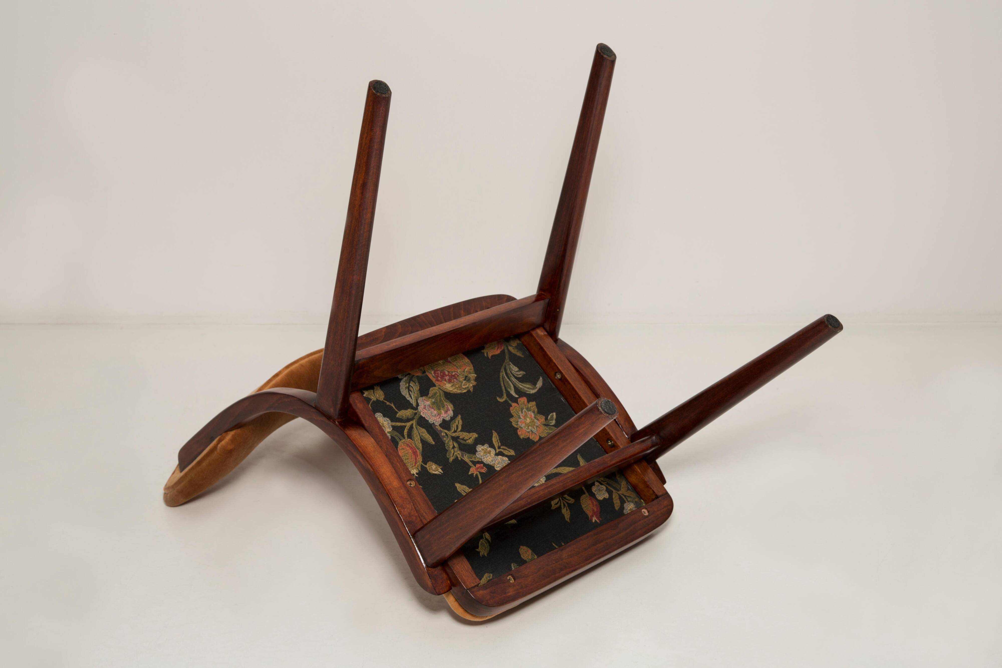 Mid-Century Modern Bumerang Chair, Brown Beige Velvet, Poland, 1960s