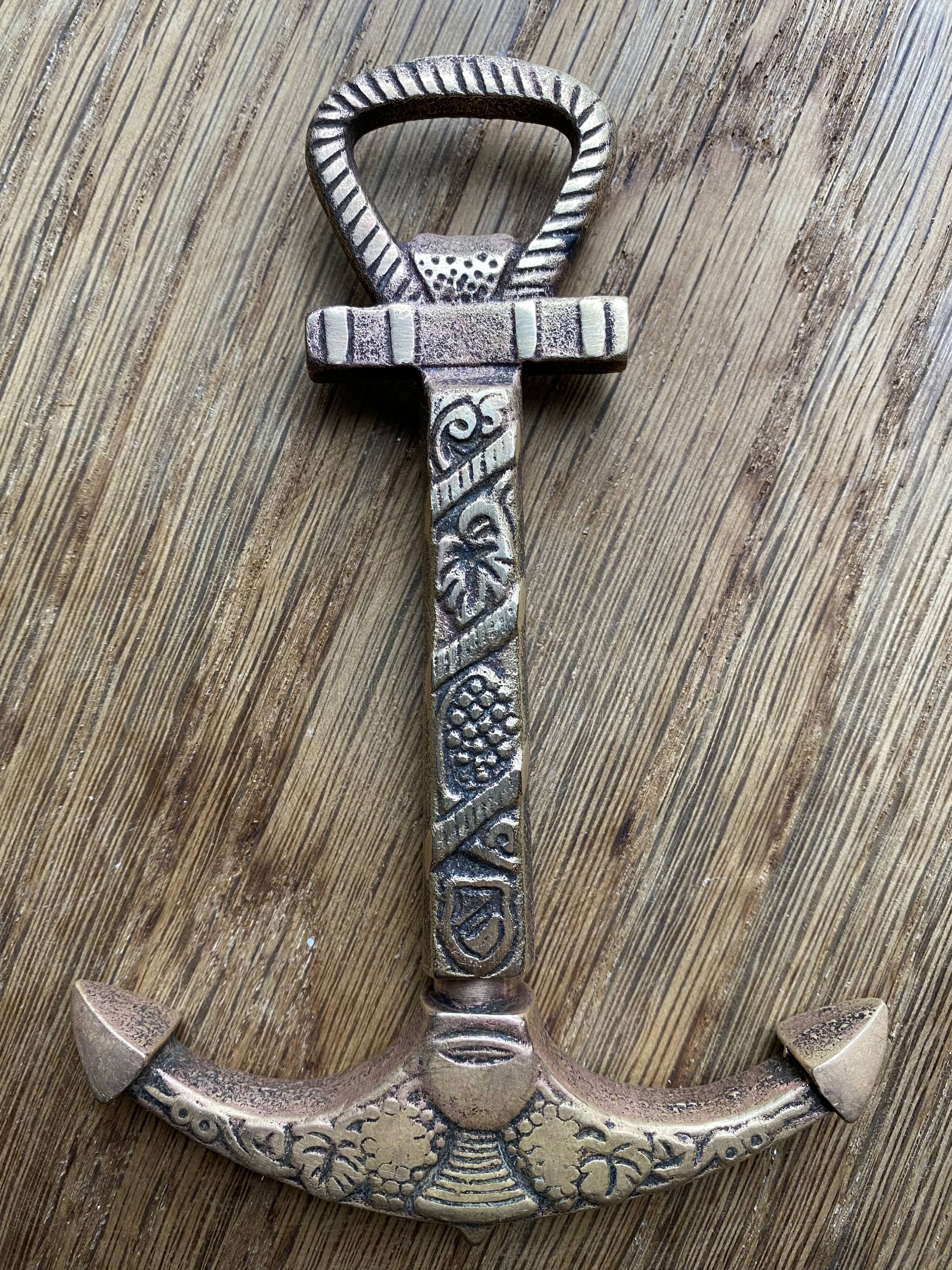 Tire cap bottle opener anchor brass old