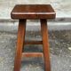 Vintage square farmhouse stool in solid wood from the 1960s.