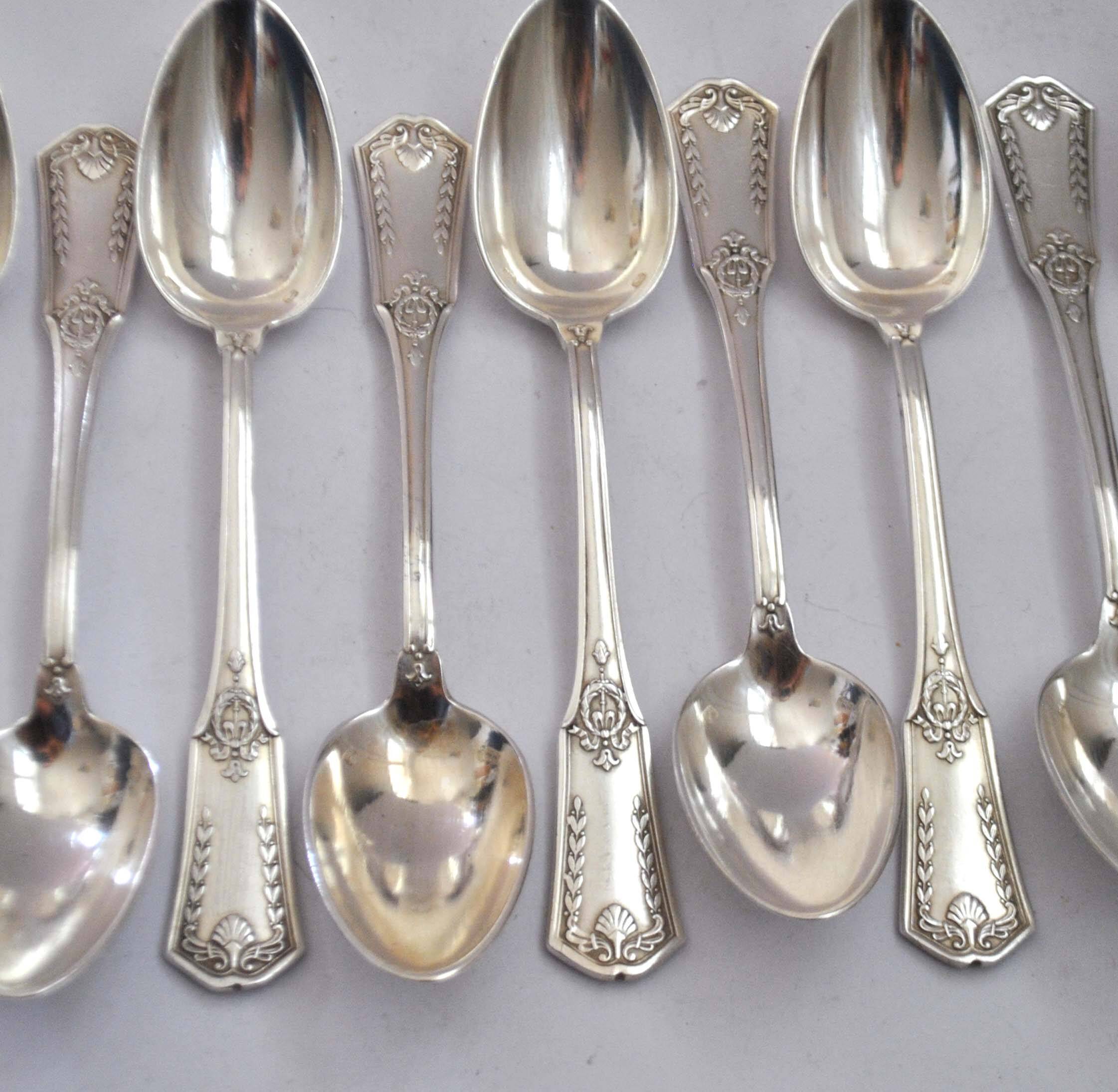 SFAM 12 EMPIRE dessert teaspoons in silver metal model "Sans embarrass" 14.5cm