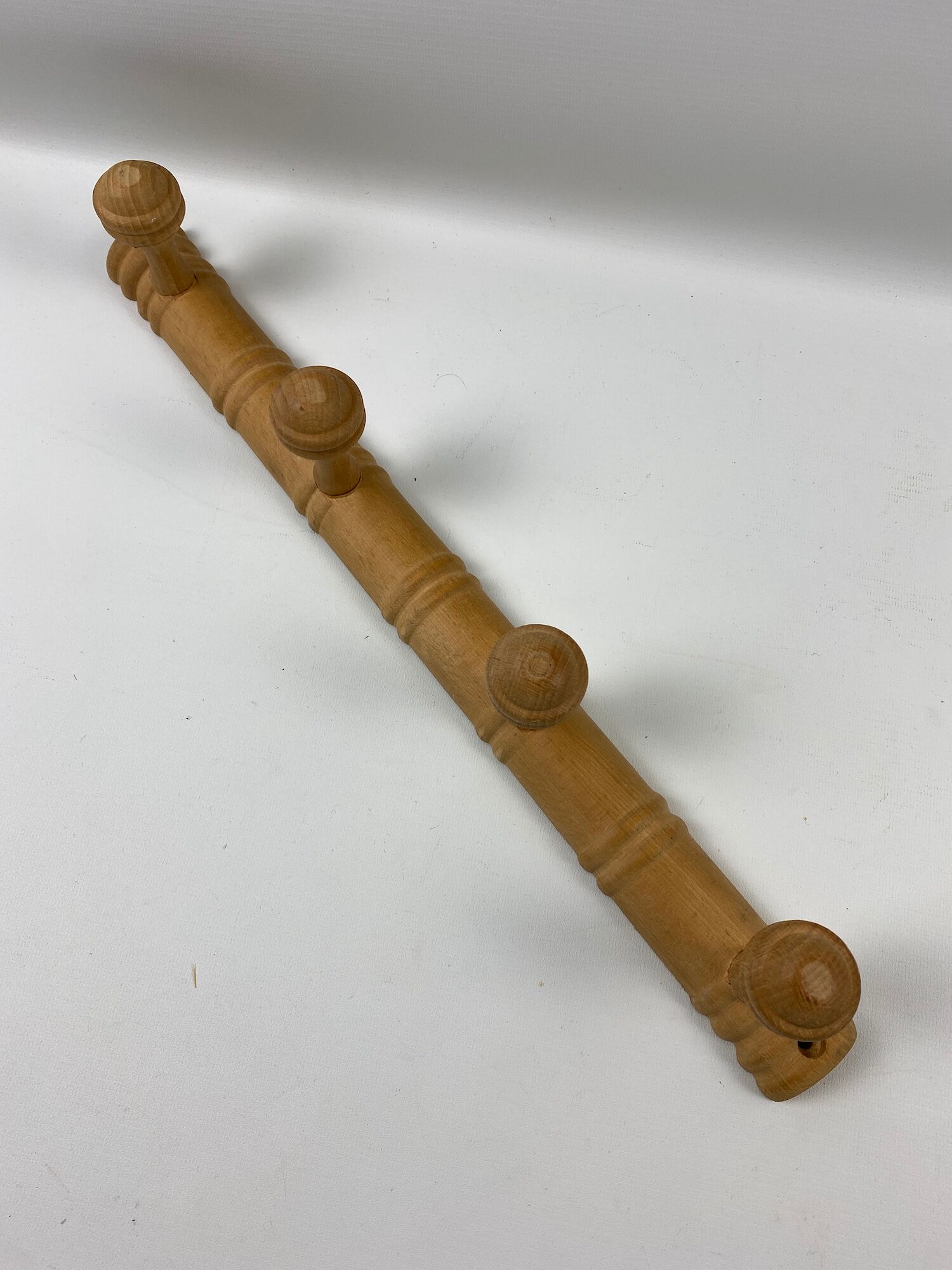 Raw wooden patère 4 hooks 50cm