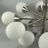12-flame Sputnik chandelier from the 1960s and 1970s, Kaiser Leuchten, opal glass design