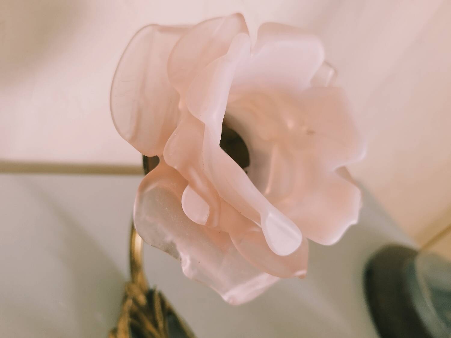 Pair of bronze swan and pink tulip wall lights in glass paste