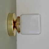 Vintage square globe wall light in white opaline