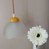 Vintage white frosted corolla glass pendant light, orange pixel cord