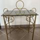 Vintage gilded metal side table, glazed ceramic trays