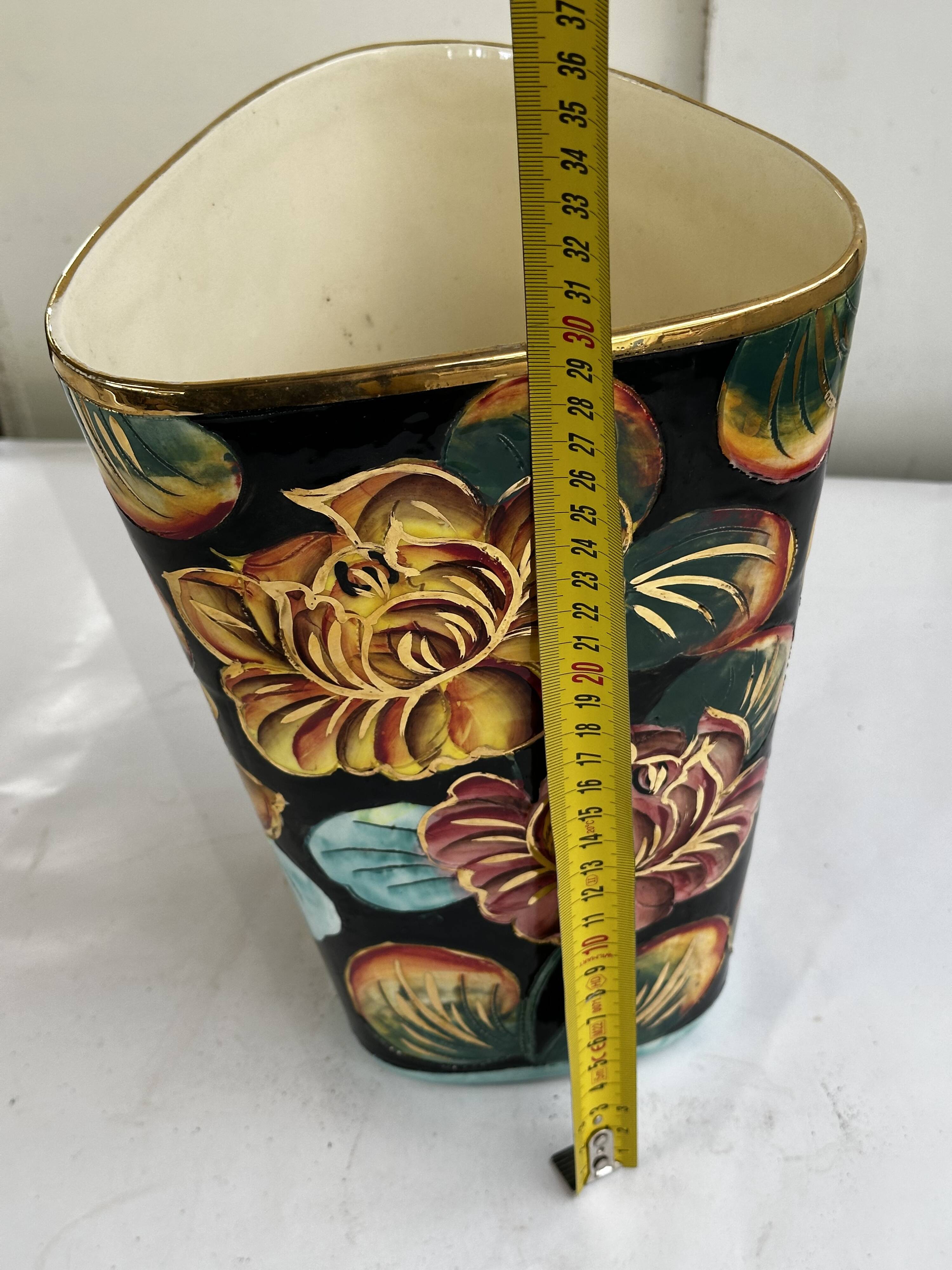 Grand Vase Vallauris Décor Floral peint à la main H 30 cm