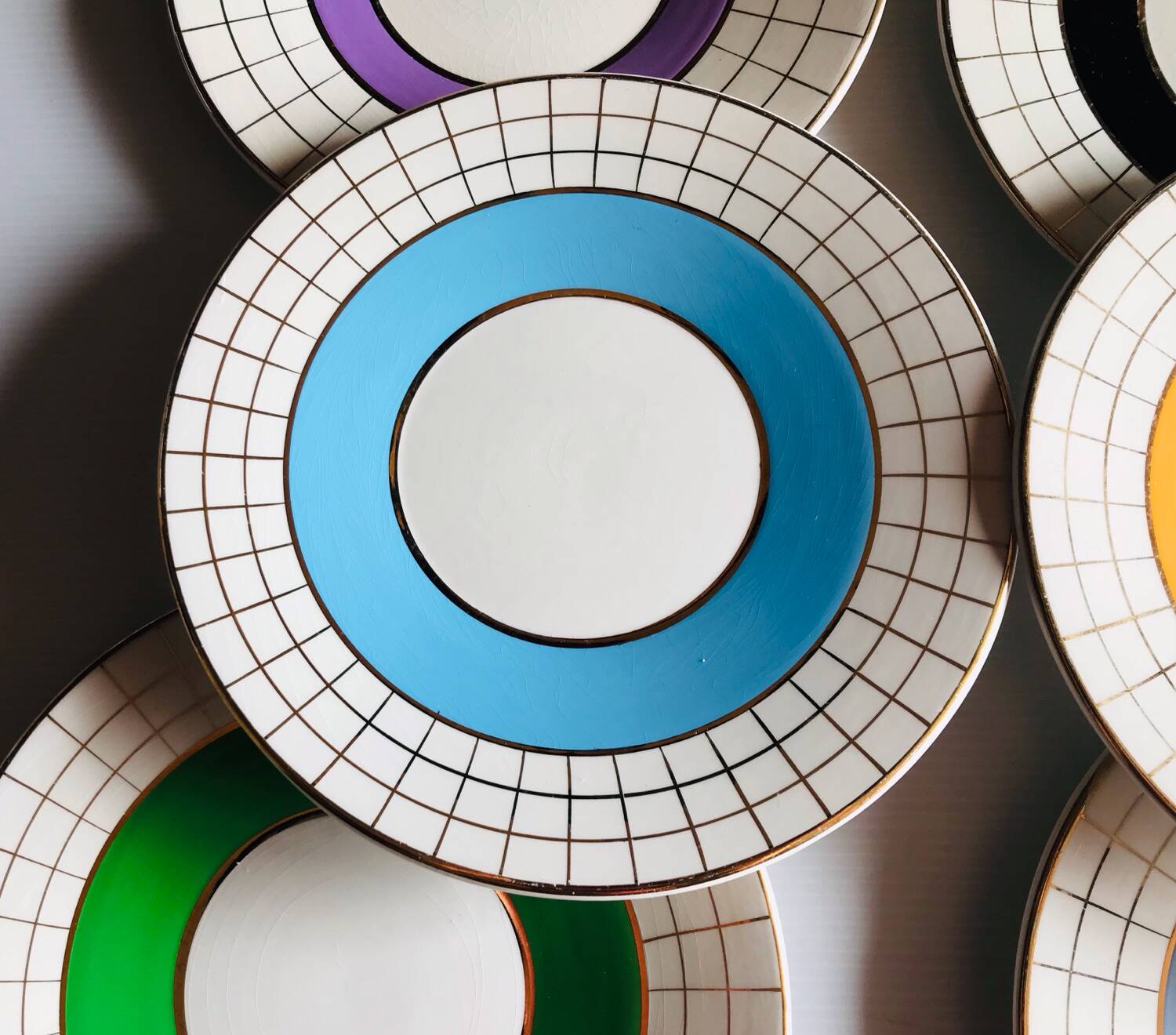 Set of 6 colorful dessert plates 1950s