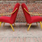 Pair of red armchairs model 6953 by Jaroslav Smidek published by TON