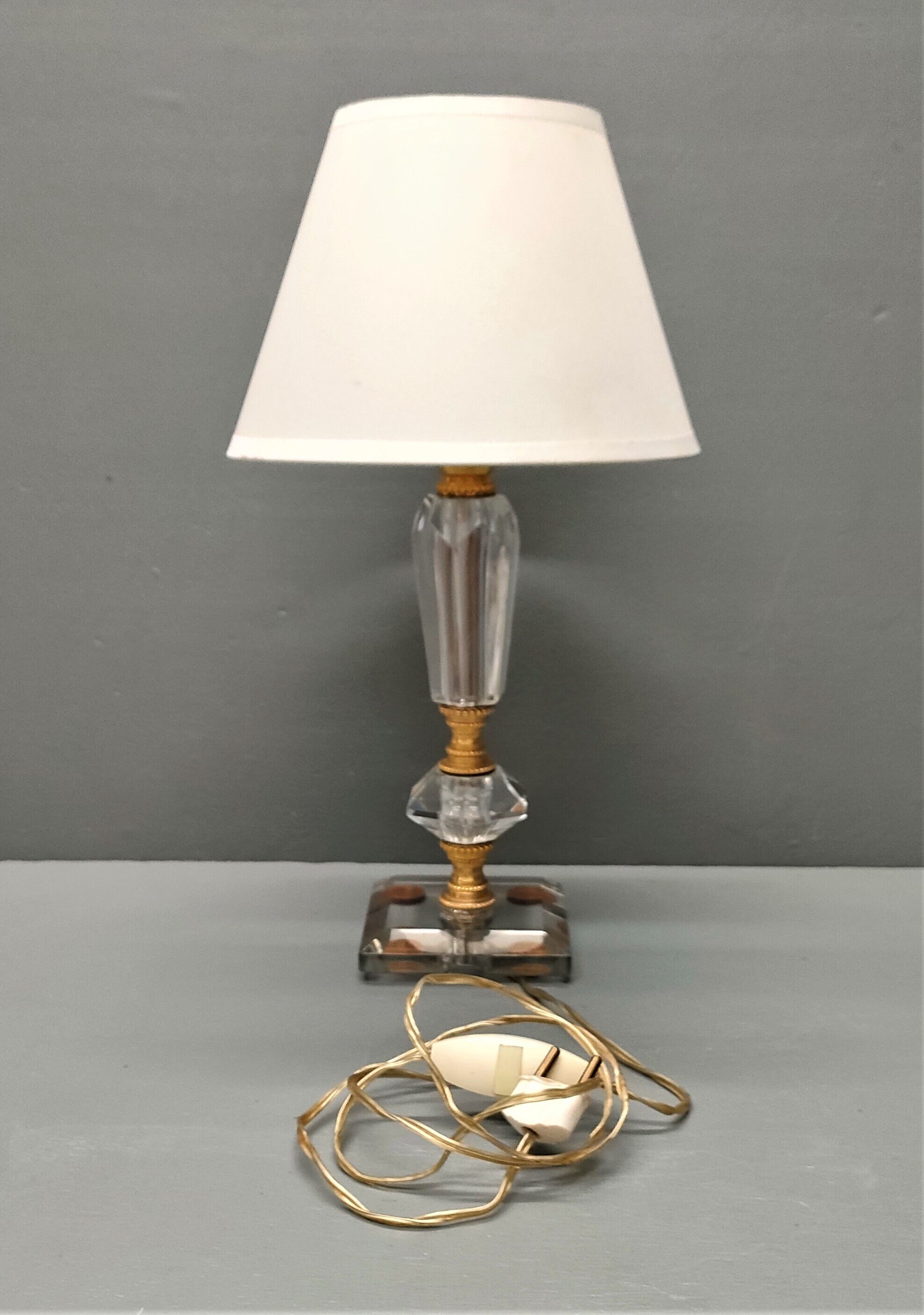 Crystal and golden brass table lamp ~ 1950s/1960s