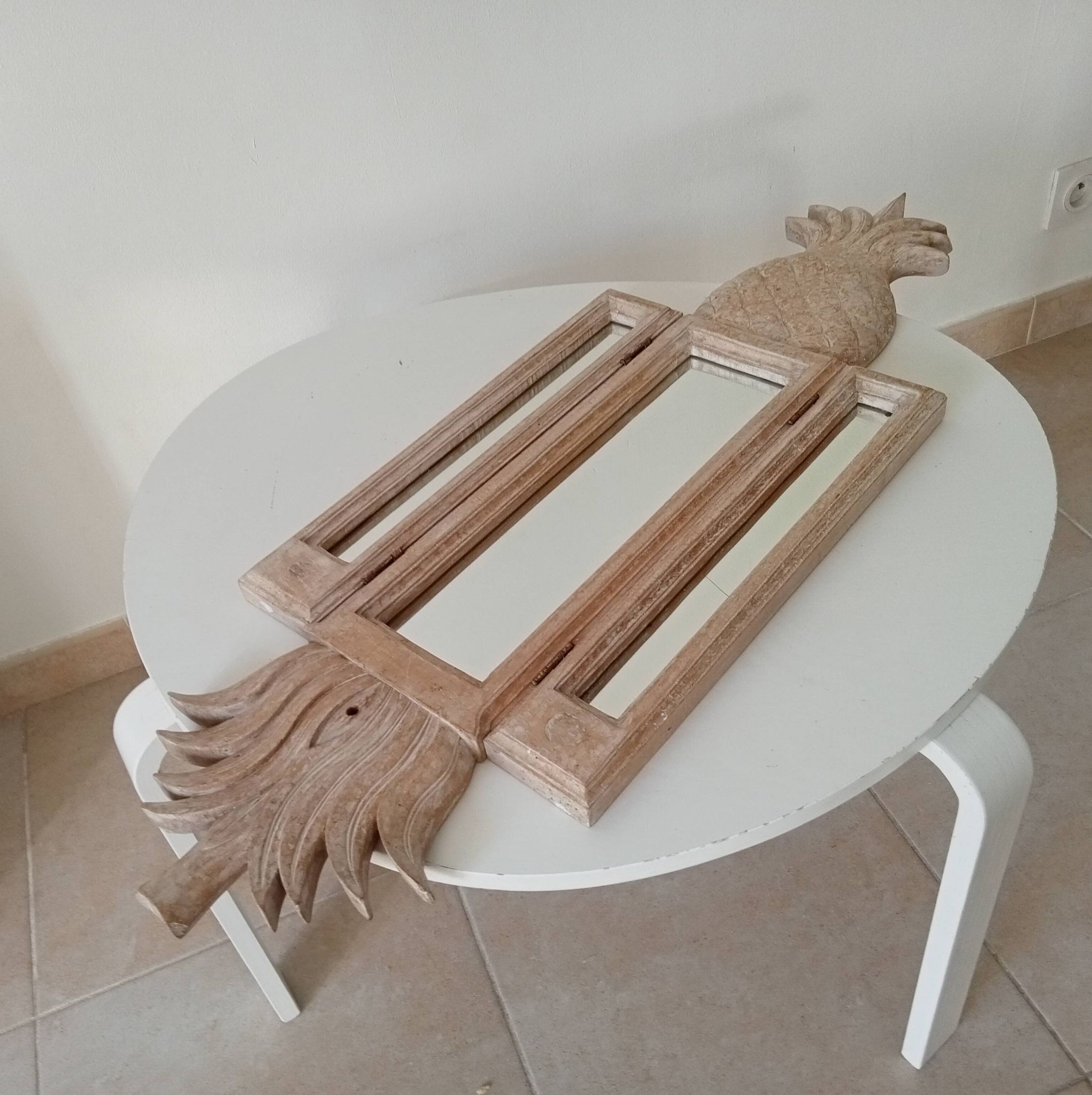 Miroir triptyque Art déco Ananas en bois sculpté