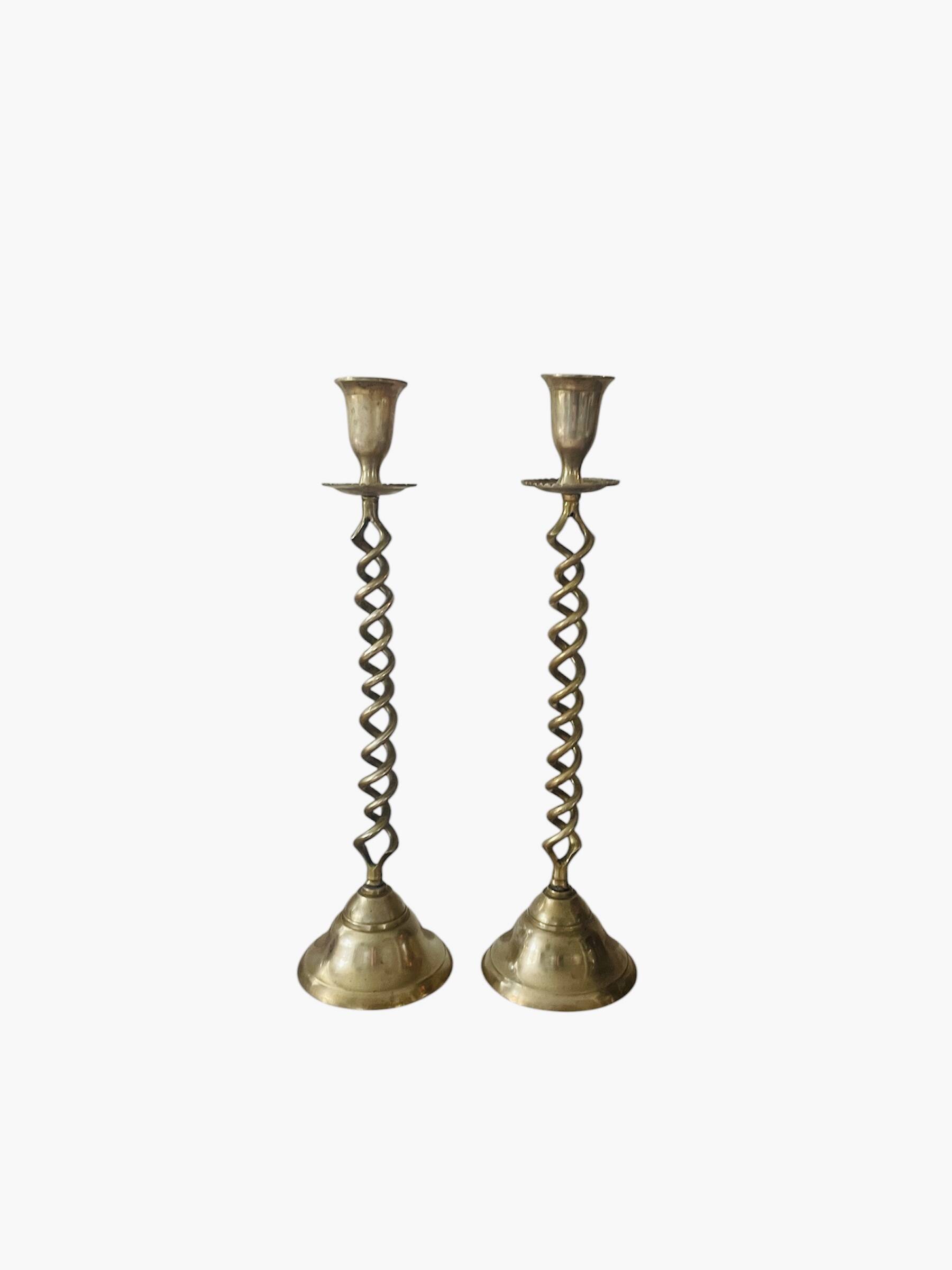 Pair of twisted brass candlesticks 37cm