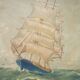 Signed marine painting, oil painting, ship at sea, wall decoration, 40's