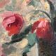 Huile sur panneau vintage dans un cadre sculpté en bois,"bouquet de tulipes", XXème