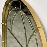 Vintage 1970s brass arched cathedral mirror – bevelled glass wall mirror