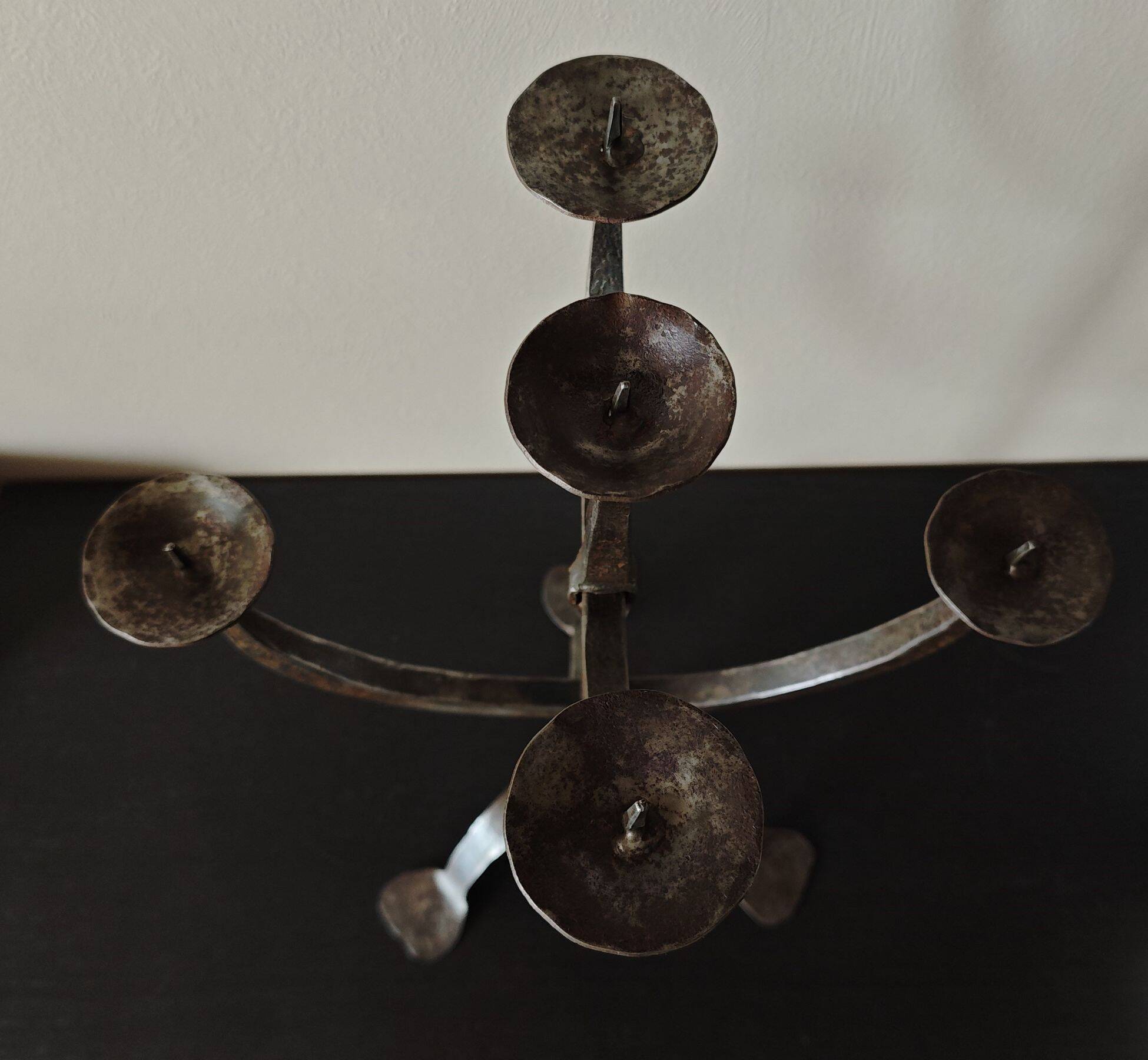 Large Brutalist Wrought Metal Candlestick - Early 20th Century