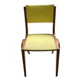 Chaise vintage moderniste en bois courbé et skai jaune - Années 50/60