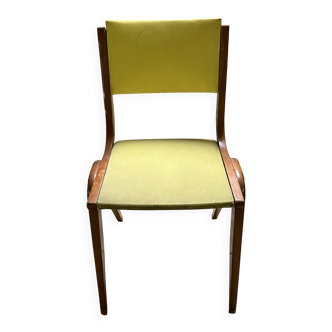 Chaise vintage moderniste en bois courbé et skai jaune - Années 50/60