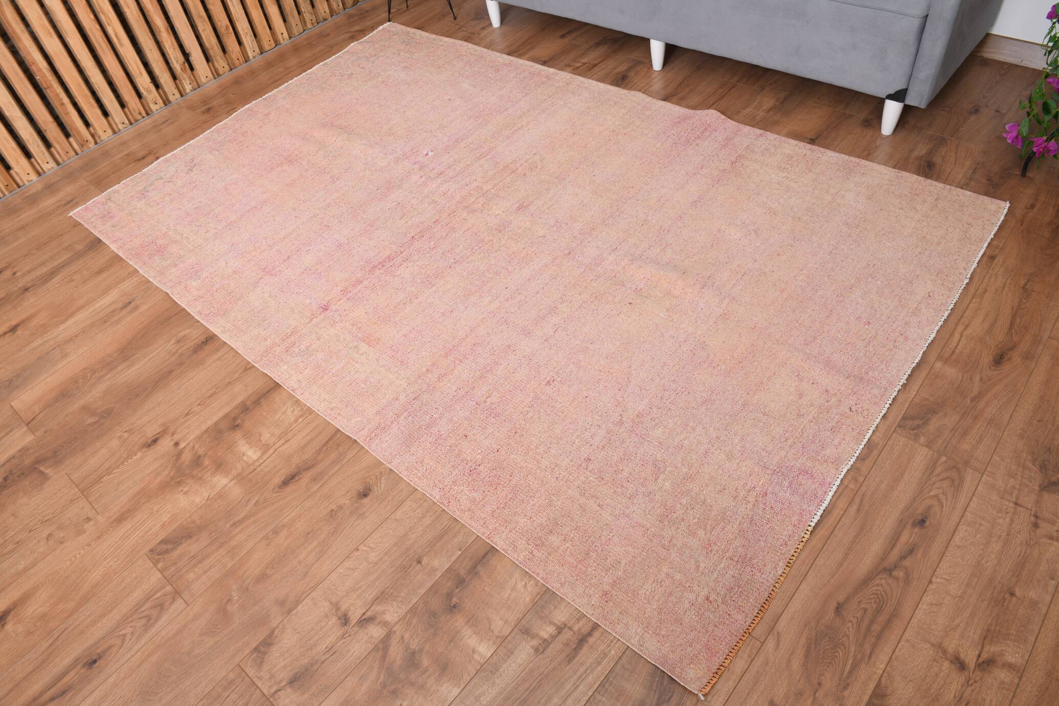Tapis Anatolien Vintage Fait Main en Laine,Tons Rose Poudré & Beige 265x166