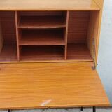 Vintage light oak secretary desk with metal base