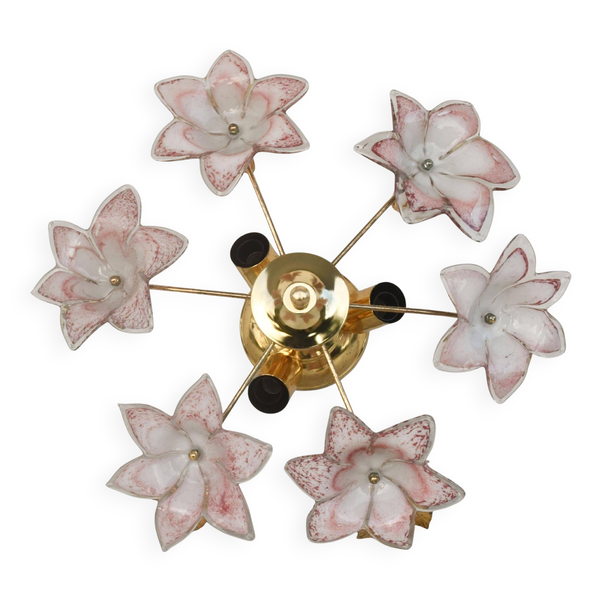 Charming Murano Vintage Ceiling Light Pink Flowers, 1970s