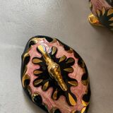 Plat bonbonnière céramique rose doré signée