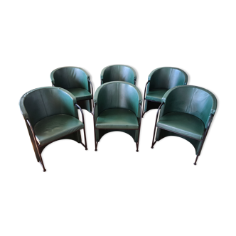 Set de 6 fauteuils club en cuir Giovanni Erba Italie