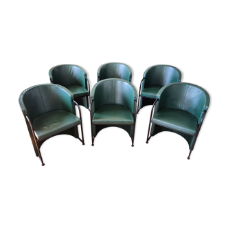 6 leather Club armchairs - Giovanni Erba Italy