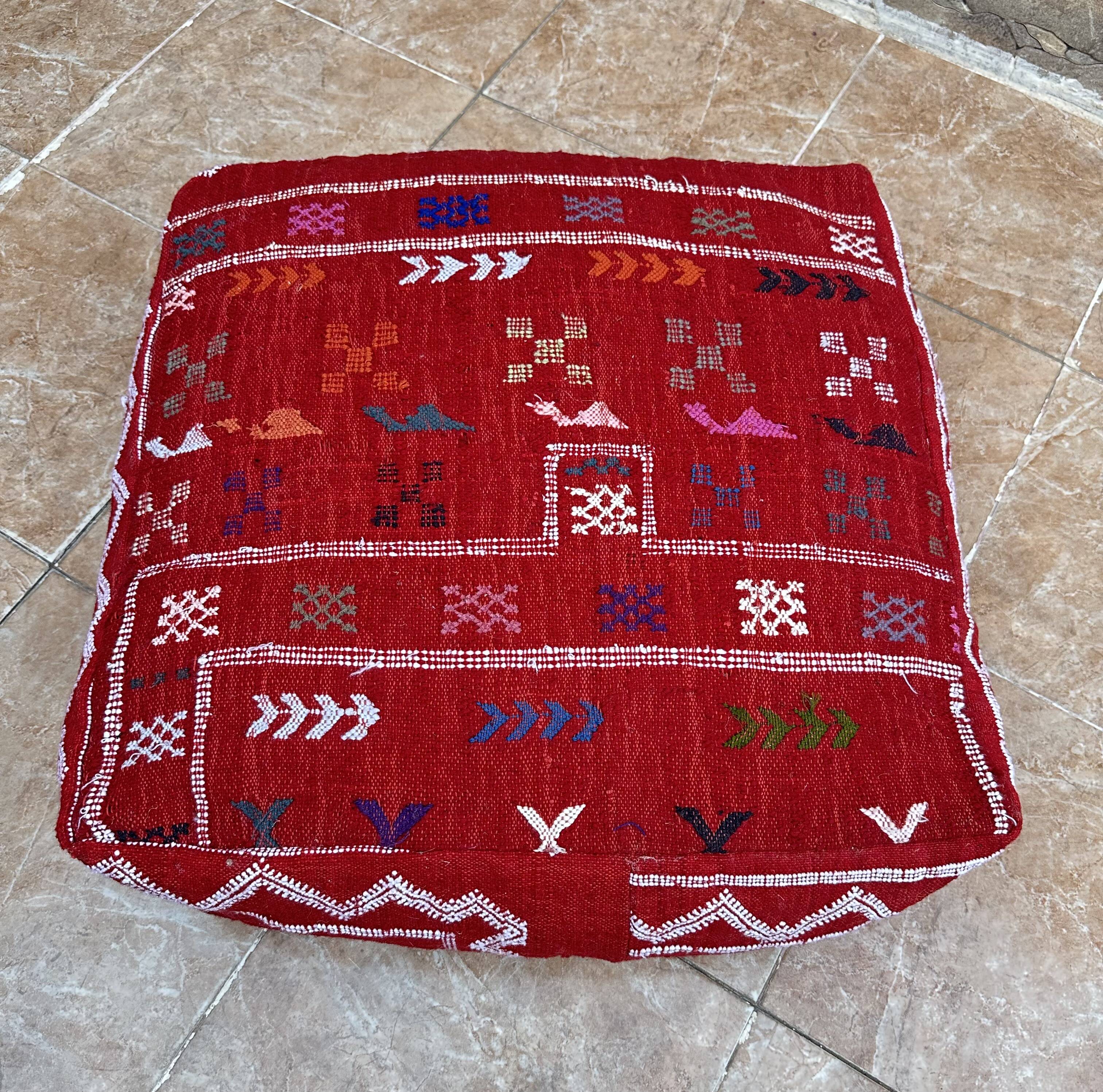 Handmade Berber Kilim pouf, floor cushion