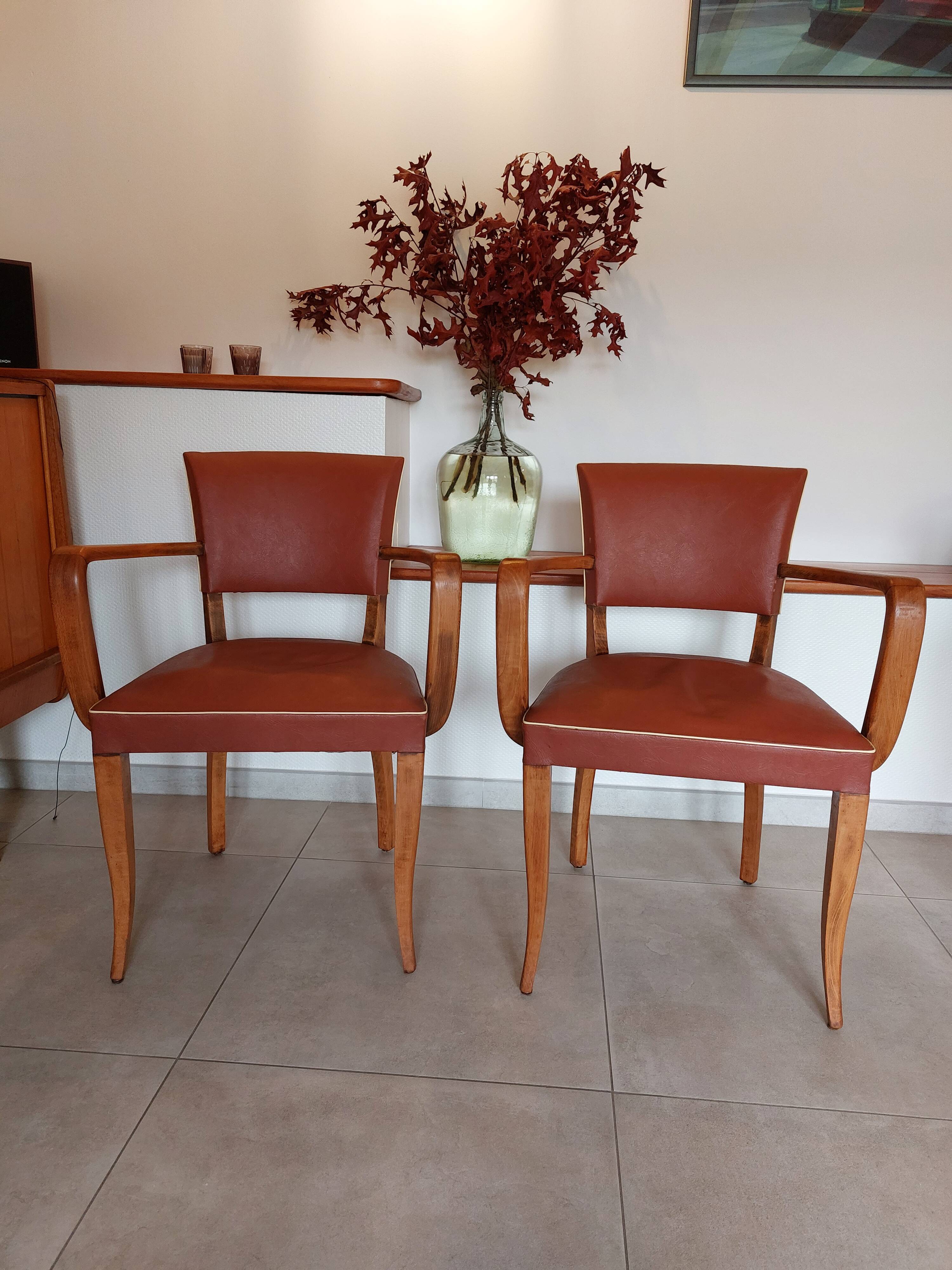 2 terra cota color bridge armchairs