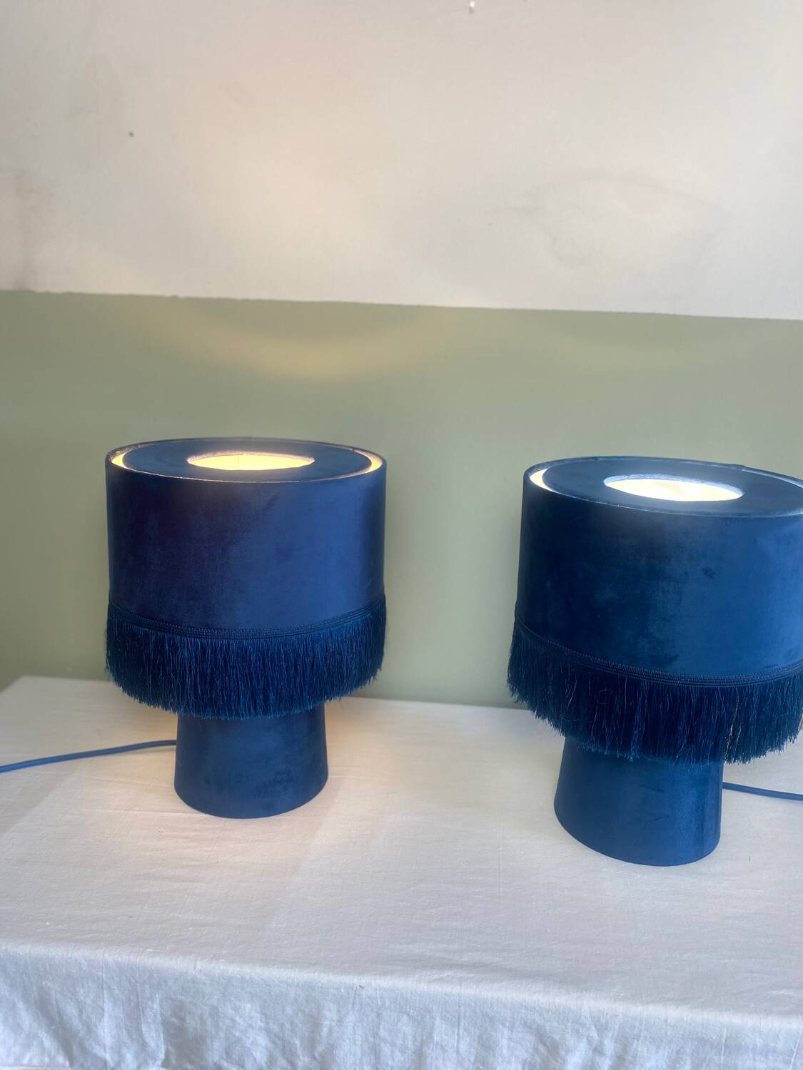 Blue velvet lamps