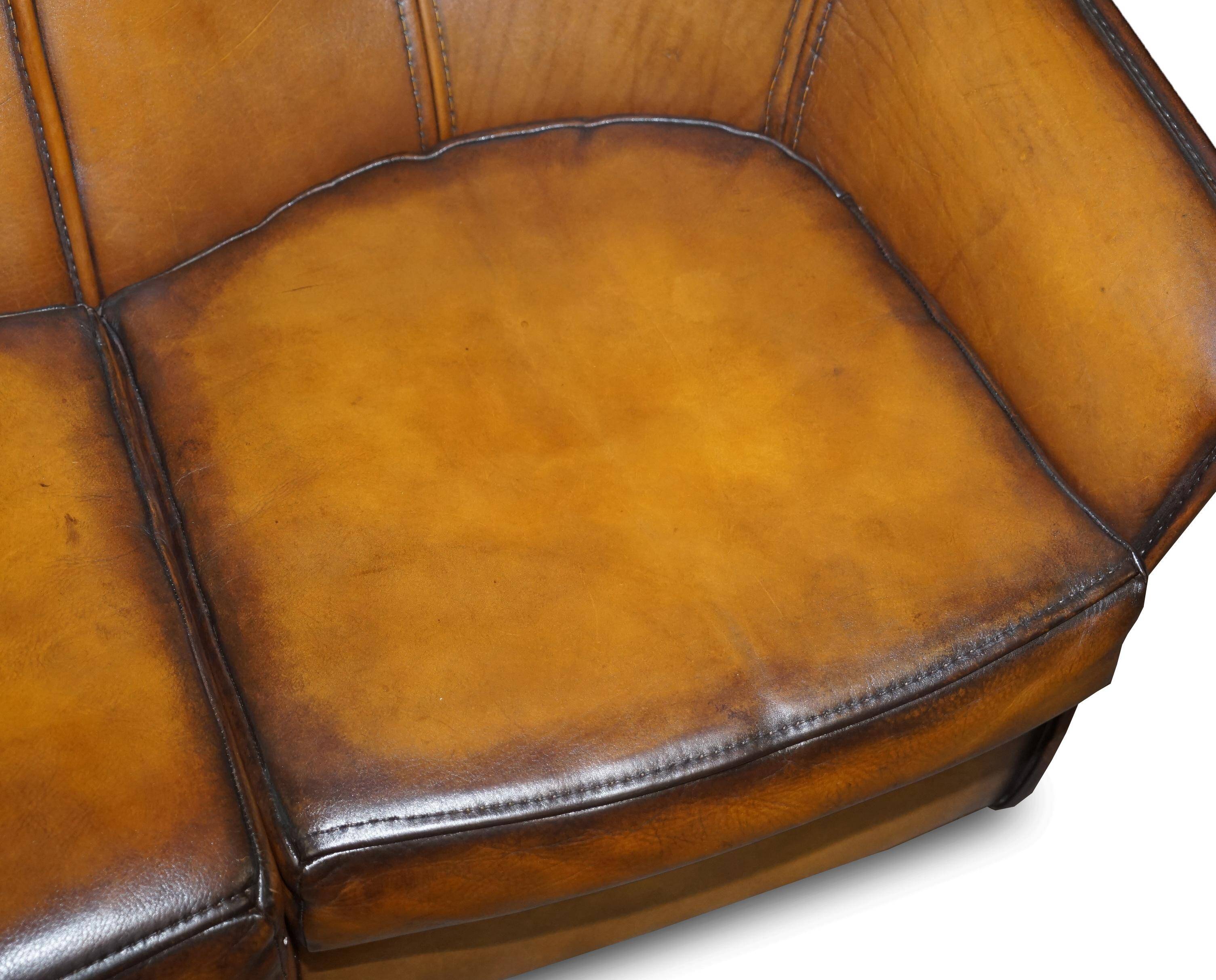 Modern Art leather sofa, restored, two-seater