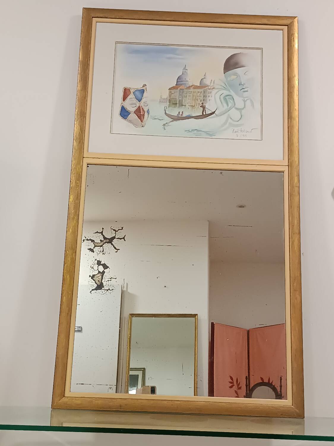 Signed Venice trumeau mirror