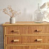 Vintage rattan chest of drawers from the 1970s.