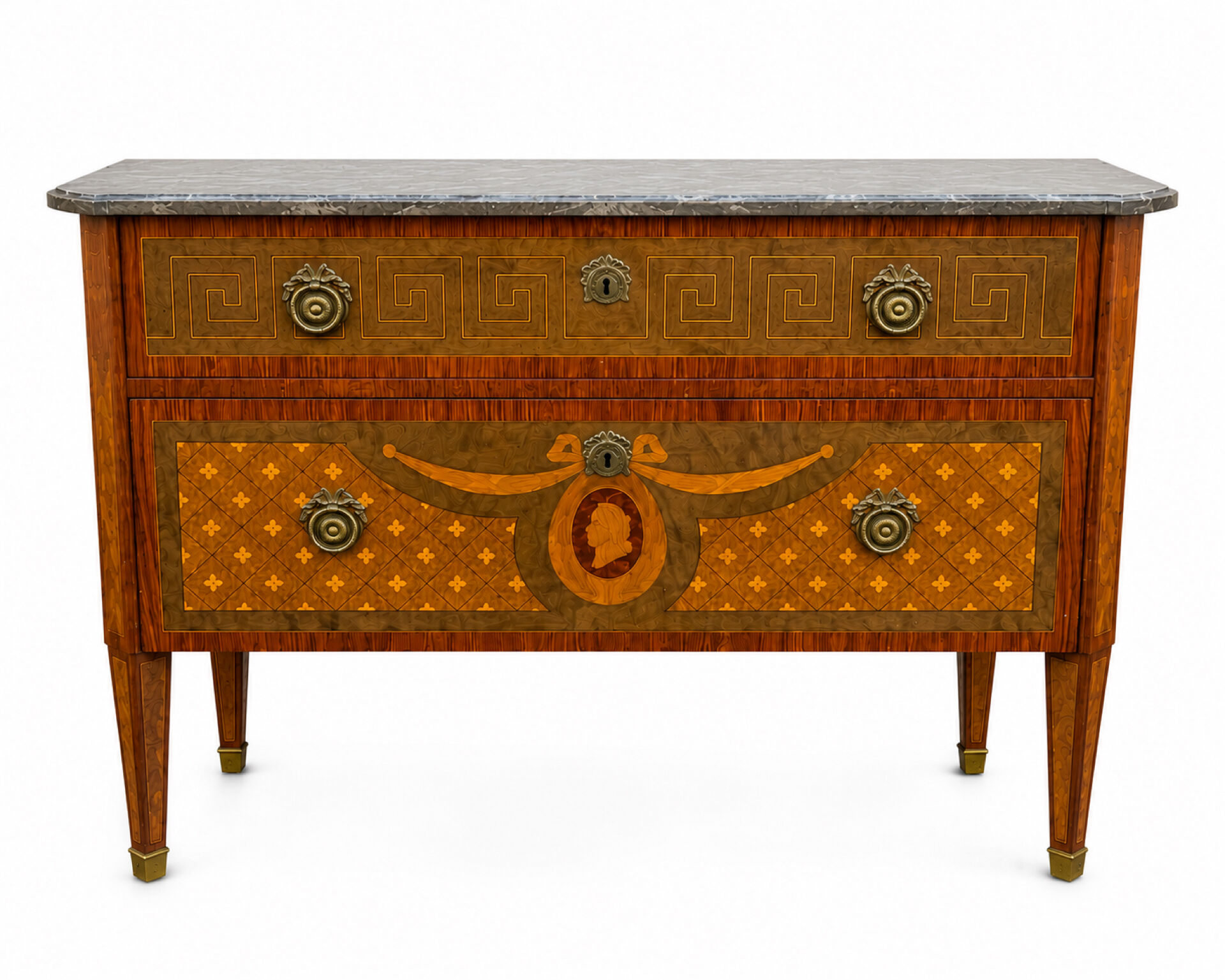 Louis XVI style commode in marquetry, 20th century – Marble top