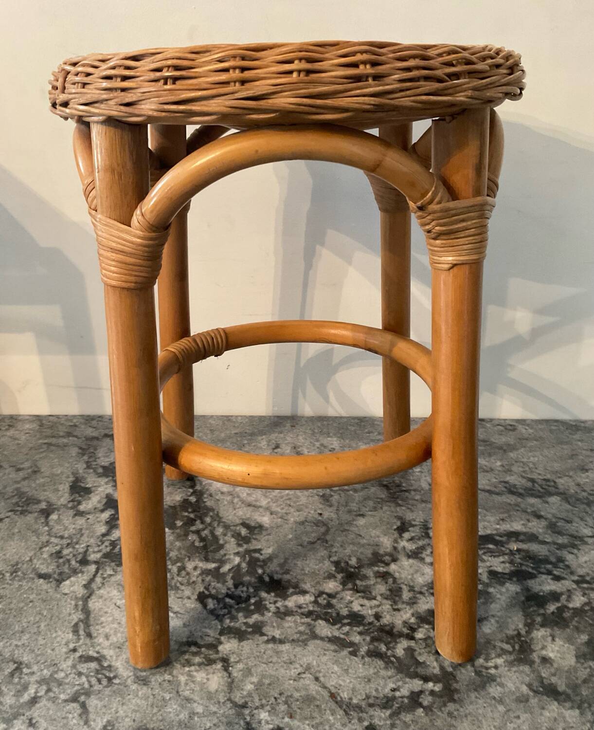 Vintage stool in rattan and woven wicker