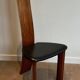 Pair of High Back Chairs, Exotic Wood & Black Leather, Scandinavian, varnished