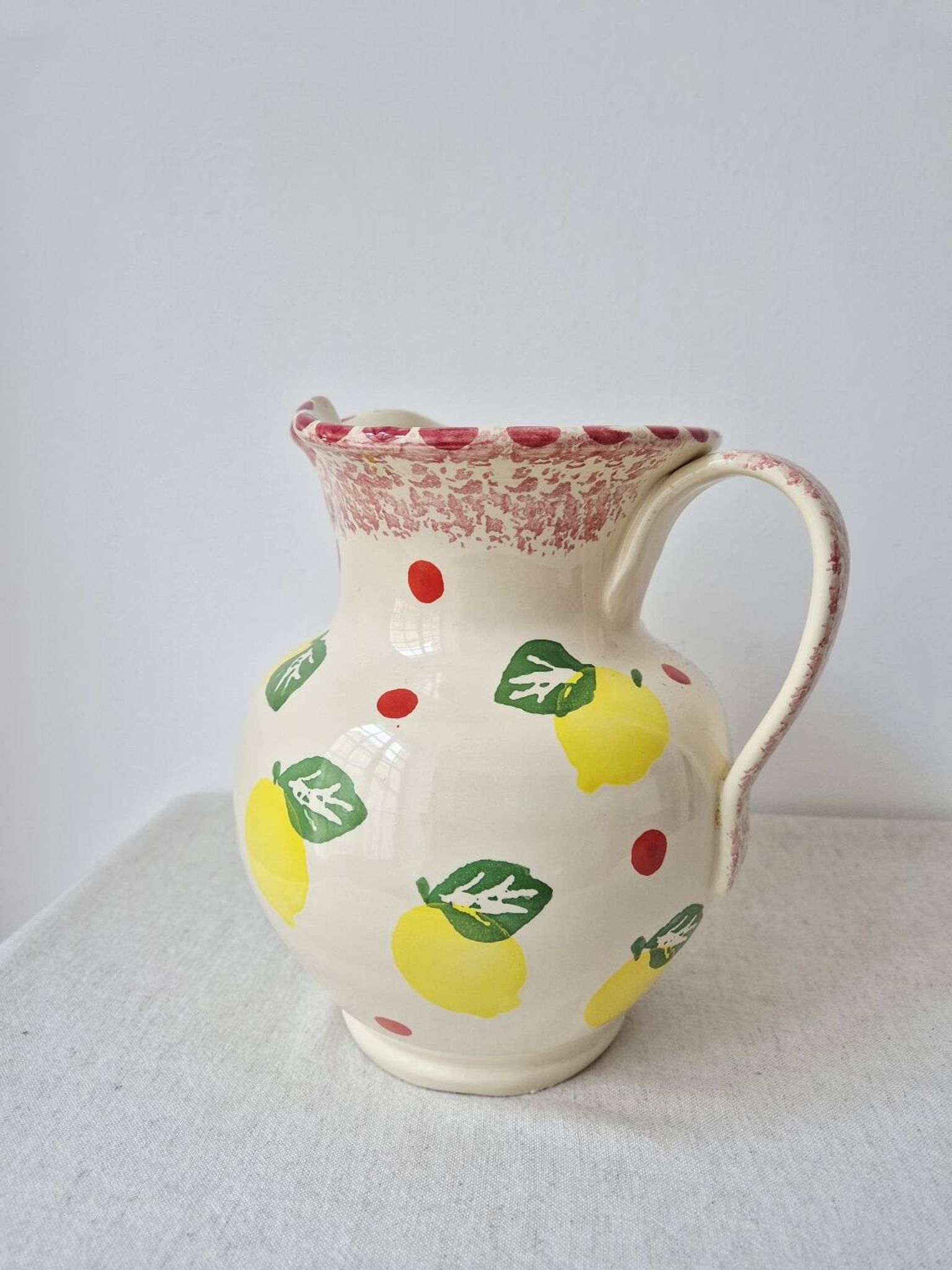 Vase/Pichet en céramique citron & pois - Vintage