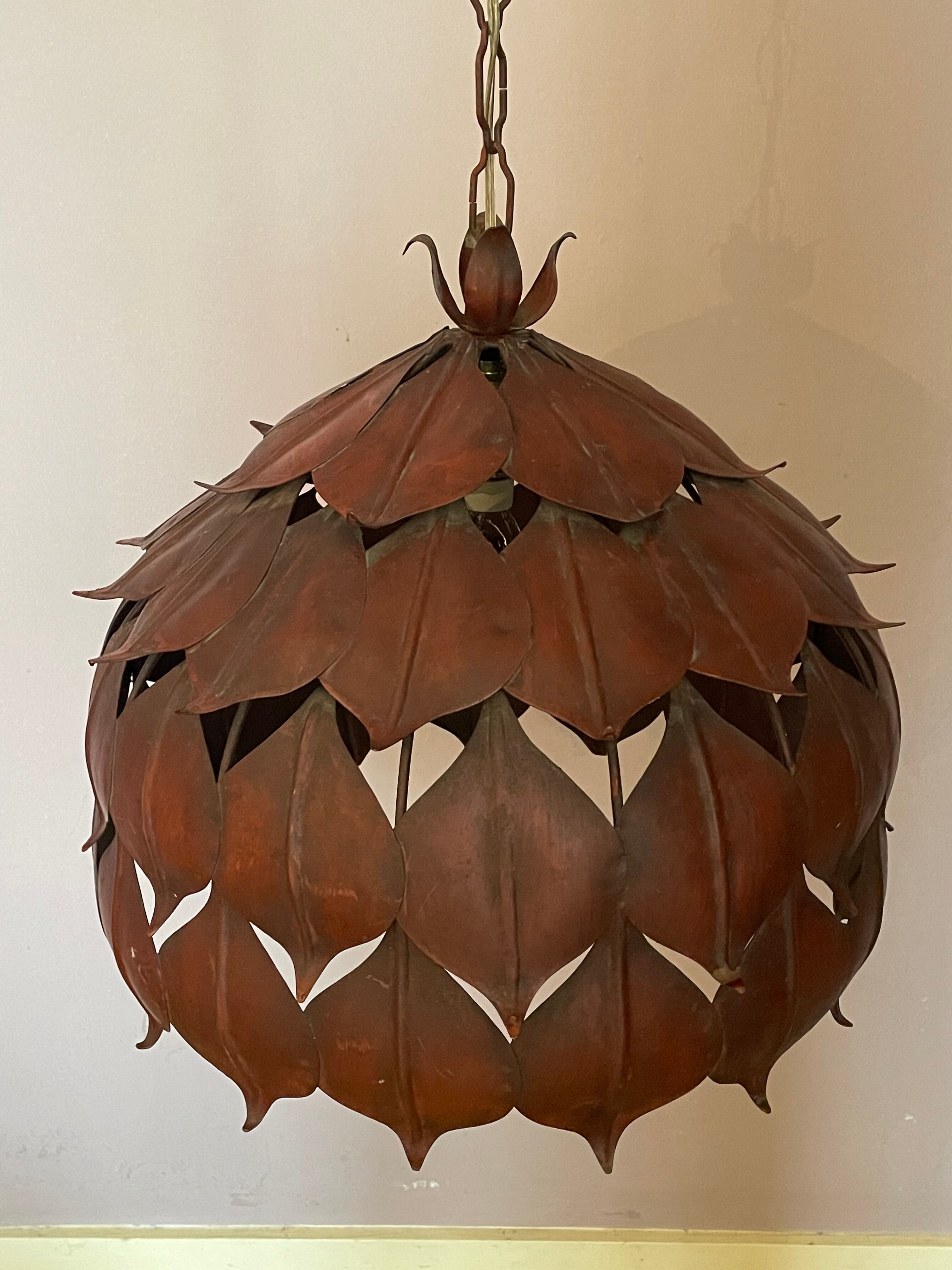 1970s metal chandelier Hans Kogl leaf patterns