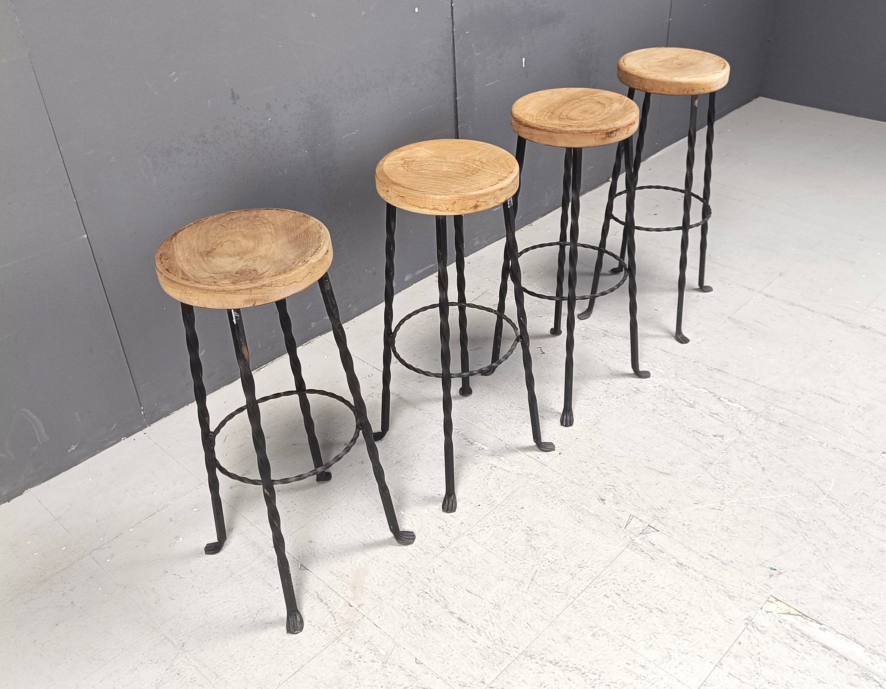 Vintage french wrought iron bar stools, 1960s - set of 4